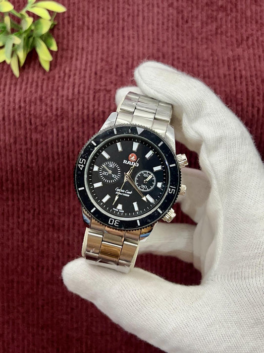 Stainless Steel Chronograph Watch Black Dial Gold Strap _M
