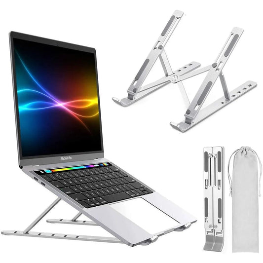 Silver Aluminum Laptop Stand Adjustable Height Portable _M