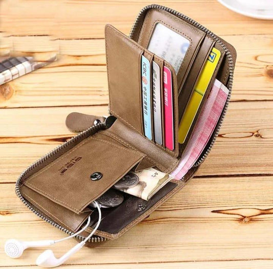 Men's Genuine Leather Wallet Brown Compact Zipper _M