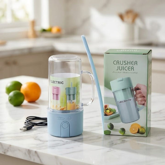 Portable Mini Crusher Juicer – USB Rechargeable Electric Juice Cup with Straw & Handle for Fresh Shakes and Smoothies