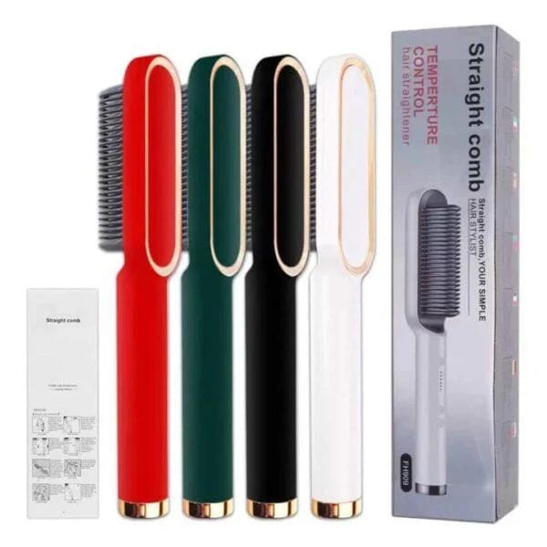 HQT-909B Ceramic Hair Straightener Brush – Ceramic Heated Hair Brush for Straight & Curl Styling