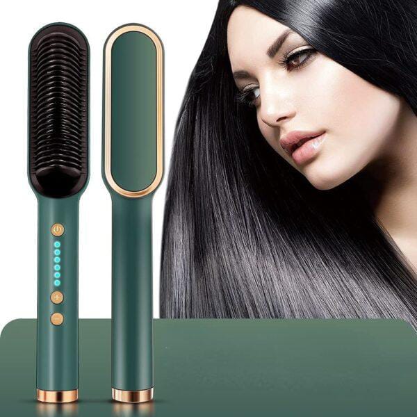 HQT-909B Ceramic Hair Straightener Brush – Ceramic Heated Hair Brush for Straight & Curl Styling