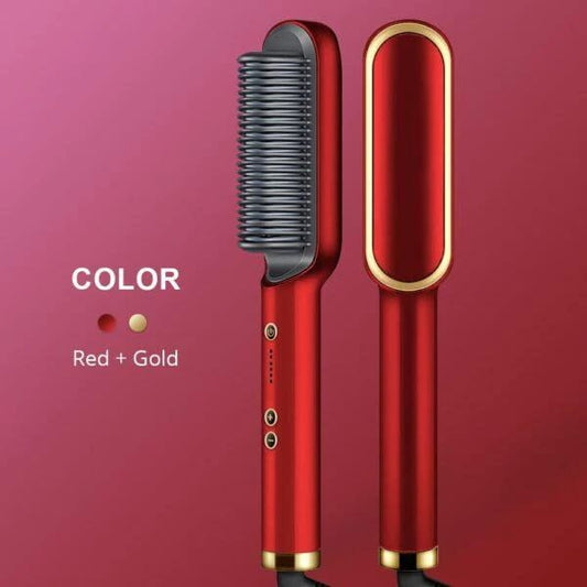 HQT-909B Ceramic Hair Straightener Brush – Ceramic Heated Hair Brush for Straight & Curl Styling