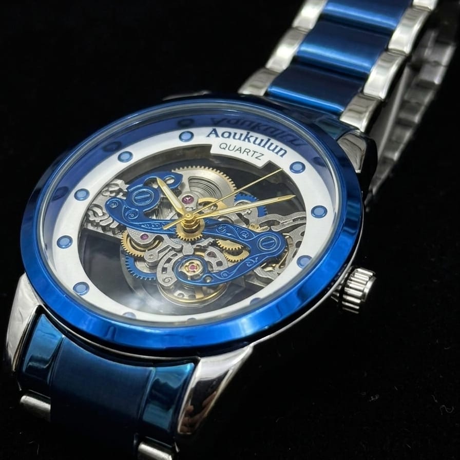 Luxury Skeleton Dial Quartz Watch For Men Elegant Stainless Steel Design | Non Waterproof | Without Box