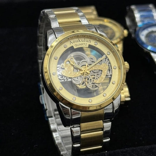 Luxury Skeleton Dial Quartz Watch For Men Elegant Stainless Steel Design | Non Waterproof | Without Box