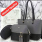 3-Piece Grey Black Rexine Handbag Set for Girls