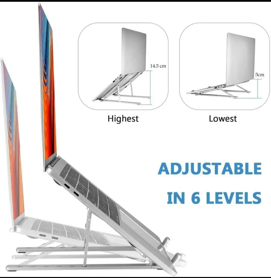 Silver Aluminum Laptop Stand Adjustable Height Portable _M