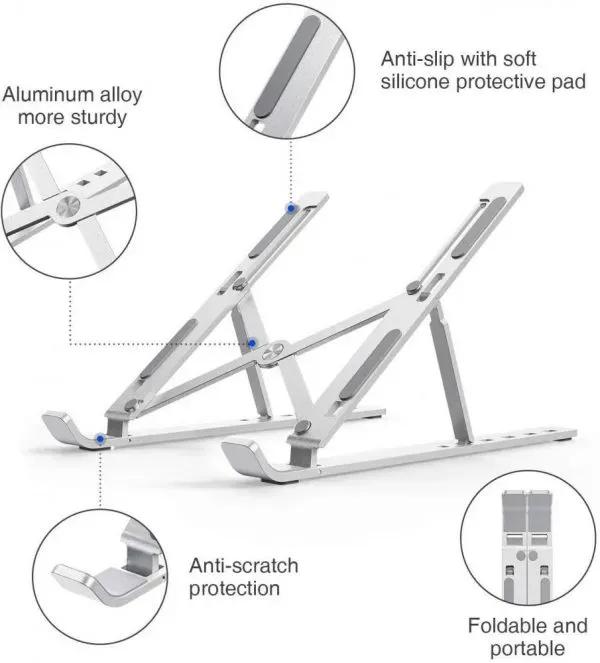 Silver Aluminum Laptop Stand Adjustable Height Portable _M