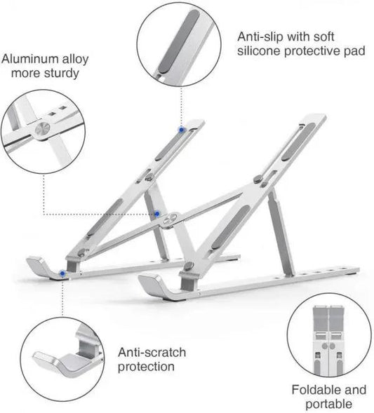 Silver Aluminum Laptop Stand Adjustable Height Portable _M