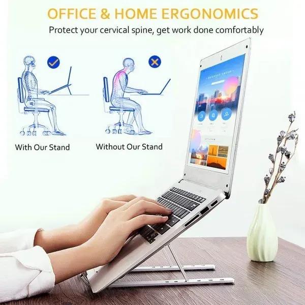 Silver Aluminum Laptop Stand Adjustable Height Portable _M
