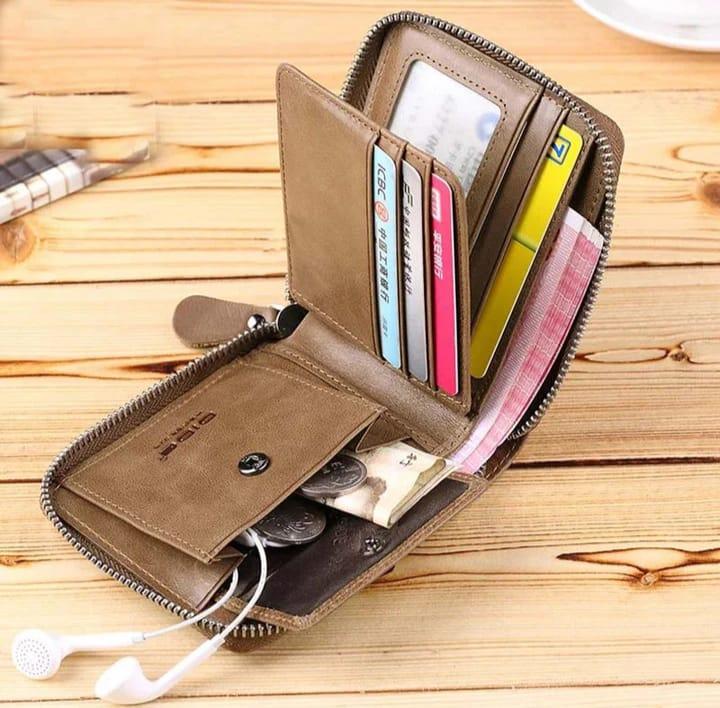 Men's Genuine Leather Wallet Brown Compact Zipper _M