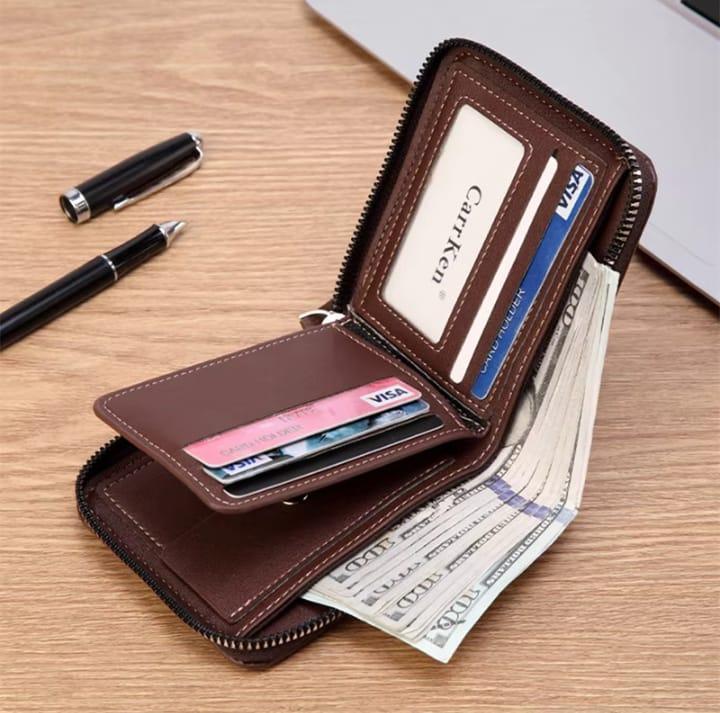 Men's Genuine Leather Wallet Brown Compact Zipper _M