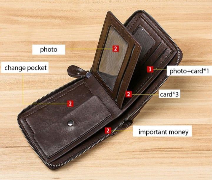Men's Genuine Leather Wallet Brown Compact Zipper _M