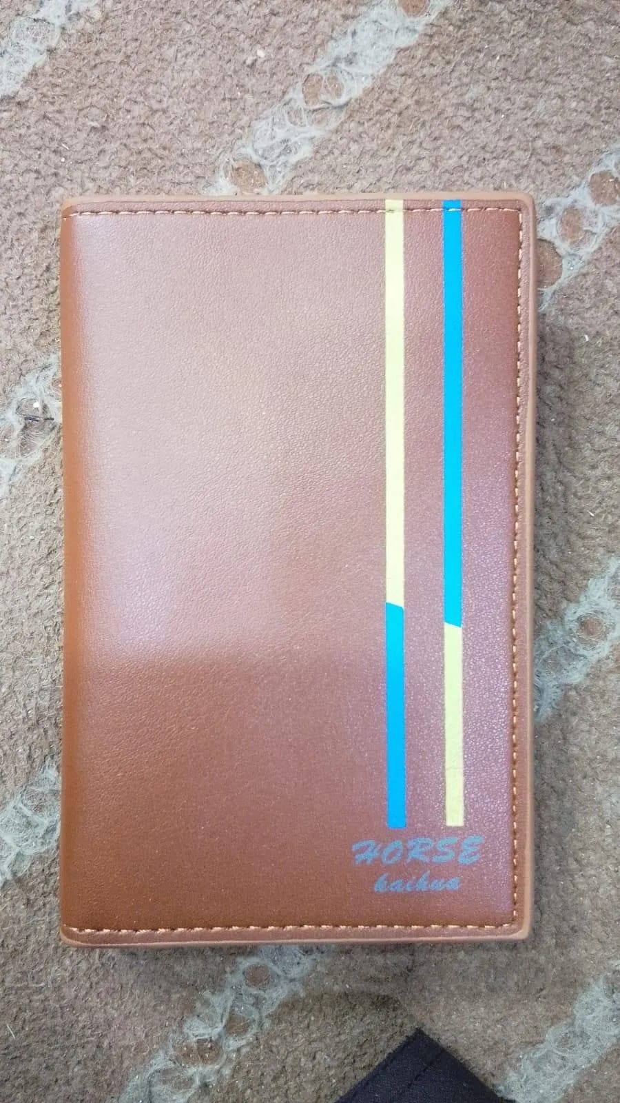 Men's Leather Bi-Fold Wallet with Blue &amp; Gold Stripe  _M