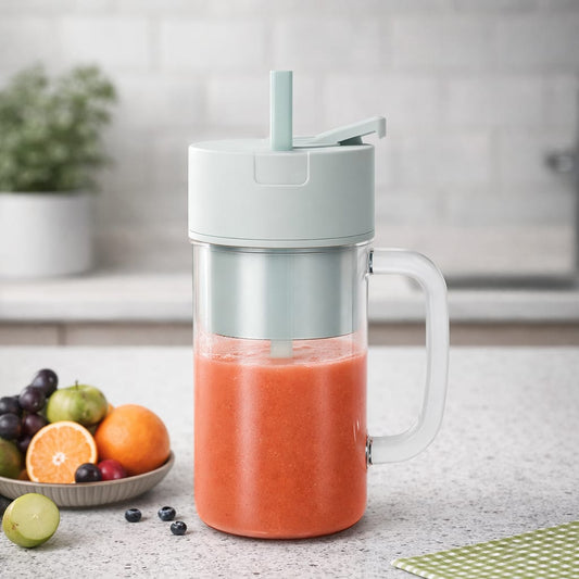 Portable Mini Crusher Juicer – USB Rechargeable Electric Juice Cup with Straw & Handle for Fresh Shakes and Smoothies